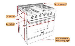 Kucht KRG3609U 36" Professional-Class Natural Gas Range with 5.2 cu. ft. Convection Oven, 4 Top Burners, Griddle... N4