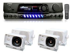 One Pyle PT260A 200 Watts Digital AM/FM Stereo Receiver and Four Pyle 3.5" 3 Way 200 Watt Waterproof Box Speakers