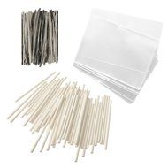 Baking Addict 100 Cake Pop Treat Bag Sets Metallic Twist Ties, Lollipop Sticks, Clear Cello Favor Bags, 4" W,...