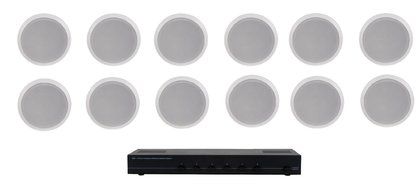 Home Audio Whole House Speaker System- 12 Ceiling Speakers 6PR- Flush 5.25" Round Speakers &amp; Switcher N2
