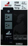 Power Strip NRGized C300 with 2-AC Outlets and 4 USB Charging Ports 5-Ft Cord (Black/Blue) N8