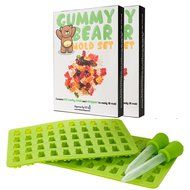 New Gummy Bear Mold Set - 2 Cavity Molds and 2 Droppers with Bonus Quick Start Recipes (Classic, Sour, Vegan)... N6