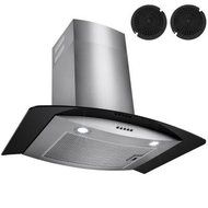30 in. Convertible Kitchen Wall Mount Range Hood in Stainless Steel with Black Tempered Glass and Carbon Filters