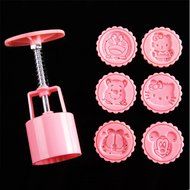 Newest Pink Moon Cake Decoration Mold Mould 50g Cartoon Animal Round 6 Stamps cookie cutter mold Mid Autumn Festival... N3