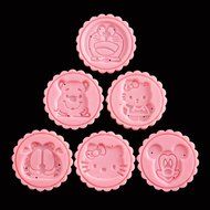 Newest Pink Moon Cake Decoration Mold Mould 50g Cartoon Animal Round 6 Stamps cookie cutter mold Mid Autumn Festival... N4