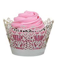 Mikey Store, 50pc New! Lace Laser Cut Cupcake Wrapper Liner Baking Cup Muffin (WT) N7