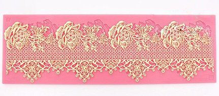 JUMUU Extra-large Sugarcraft Cake Decoration Open Rose with leaf Lace Repeat Border Swag Icing Silicone Mold Mould...
