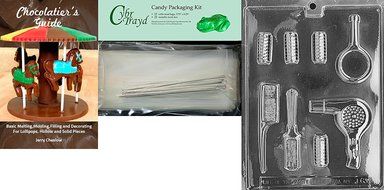 Cybrtrayd &quot;Beautician Set&quot; Jobs Chocolate Candy Mold with Chocolatier&#039;s Bundle, Includes 50 Cello Bags, 25 Gold... N2