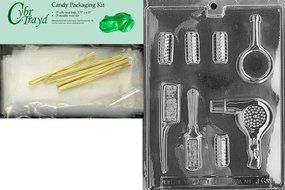 Cybrtrayd &quot;Beautician Set&quot; Jobs Chocolate Candy Mold with Chocolatier&#039;s Bundle, Includes 50 Cello Bags, 25 Gold... N4