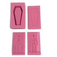 Funshowcase 3D Halloween Skeleton with Matching Sarcophagus Coffin Silicone Mold for Fondant Cake Decoration,...