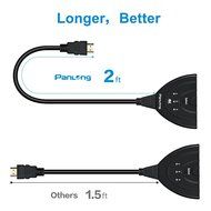 Panlong 4K x 2K HDMI Switch 3 Port Auto Switch with Fixed 2FT Pigtail Cable Supports 4K, 3D, 1080P, HD Audio N6