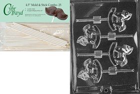 Cybrtrayd 45St25-M065 Rocking Horse Lolly Miscellaneous Chocolate Candy Mold with 25-Pack 4.5-Inch Lollipop Sticks