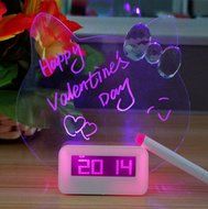 Lovely for Cat Shape Luminous Fluorescent LED Message Board Silent Alarm Clock Lazy N2
