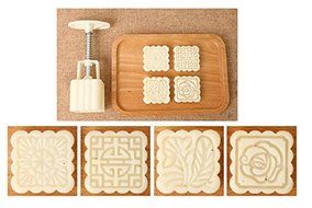 Astra shop Moon Cake Mooncake Decoration Mold 4pcs Flower Plant Stamps Cookie Cutter Mold Hand Pressure 50g, Round N4