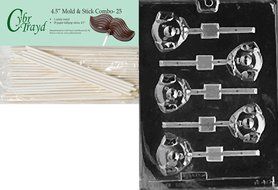 Cybrtrayd 45St25-A040 Pig Head Lolly Animal Chocolate Candy Mold with 25 4.5-Inch Lollipop Sticks