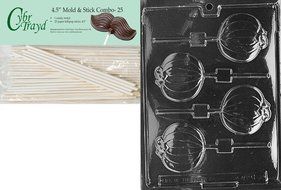 Cybrtrayd 45St25-H088 Plain Pumpkin Lolly Halloween Chocolate Candy Mold with 25 4.5-Inch Lollipop Sticks