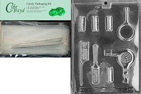 Cybrtrayd &quot;Beautician Set&quot; Jobs Chocolate Candy Mold with Chocolatier&#039;s Bundle, Includes 50 Cello Bags, 25 Gold... N5