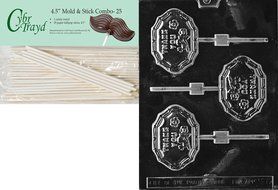 Cybrtrayd 45St25-M026 Thank You Lolly Miscellaneous Chocolate Candy Mold with 25-Pack 4.5-Inch Lollipop Sticks