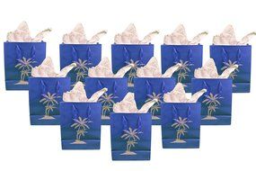 Set of 12 Medium Blue Luau Gift Bags Palm Tree Beach Wedding N2