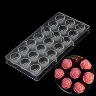 Grainrain Clear Hard Plastic Rose Shaped Polycarbonate PC Chocolate Molds DIY Jelly Mould 21Cavities N2