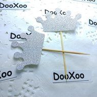 DOOXOO crown cupcake toppers, Silver glitter crowns, princess party decorations, prince birthday baby shower N2
