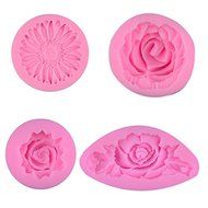 3D Silicone Cake Decorating Tools Fondant Mold Differet Flower Rose Design Silicone Baking Tool Set of 4 Pink... N2