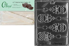 Cybrtrayd 45St25-B028 Rattle Lolly Baby Chocolate Candy Mold with 25-Pack 4.5-Inch Lollipop Sticks