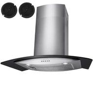 30 in. Convertible Kitchen Wall Mount Range Hood in Stainless Steel with Black Tempered Glass and Carbon Filters N8
