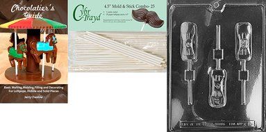 Cybrtrayd 'Sports Car Pop' Kids Chocolate Candy Mold with 25 4.5-Inch Lollipop Sticks and Chocolatier's Guide