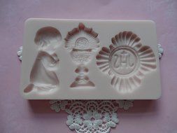 First Communion Set, chalice, pray, Silicone Mold By Oh! Sweet Art FDA Approved for Food N2