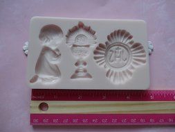 First Communion Set, chalice, pray, Silicone Mold By Oh! Sweet Art FDA Approved for Food N3