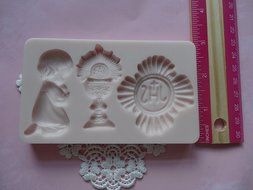 First Communion Set, chalice, pray, Silicone Mold By Oh! Sweet Art FDA Approved for Food N4