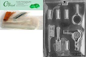 Cybrtrayd &quot;Beautician Set&quot; Jobs Chocolate Candy Mold with Chocolatier&#039;s Bundle, Includes 50 Cello Bags, 25 Gold... N6