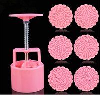 Round Shape Moon Cake Pastry Mold Hand Pressure 100g One Barrel 6 Flower piece baking mold for Mid-Autumn