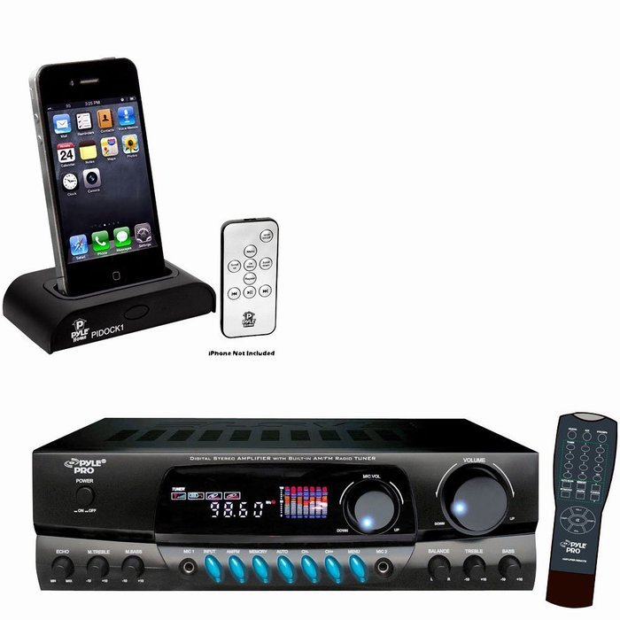 Pyle Stereo Receiver and iPod Dock Package - PT260A 200 Watts Digital AM/FM Stereo Receiver - PIDOCK1 Universal... N2