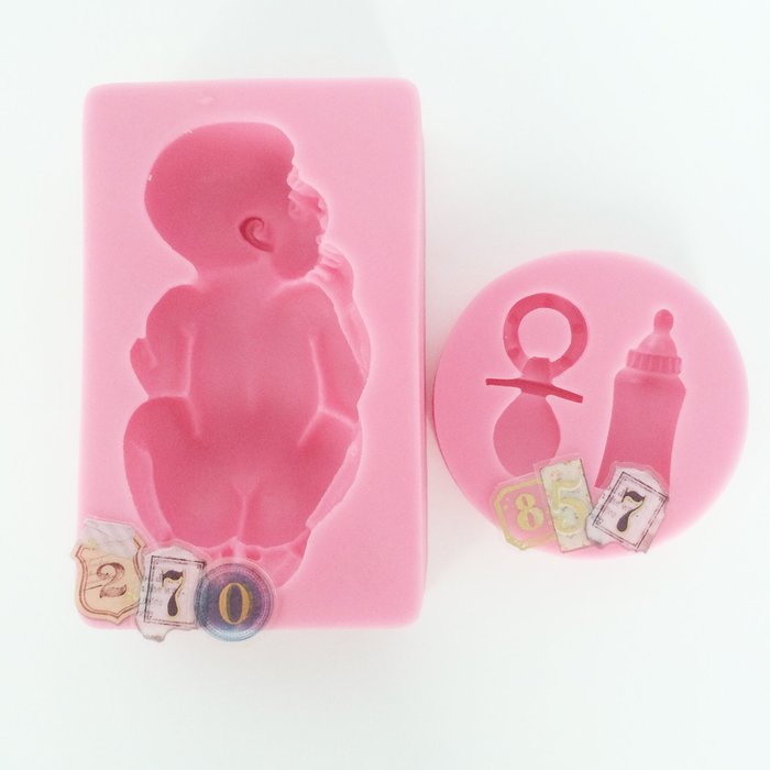 Large Baby with Feeding Bottle and Pacifier 2 pcs Set Molds, non stick sugarcraft Sugar paste, Chocolate, Fondant... N7