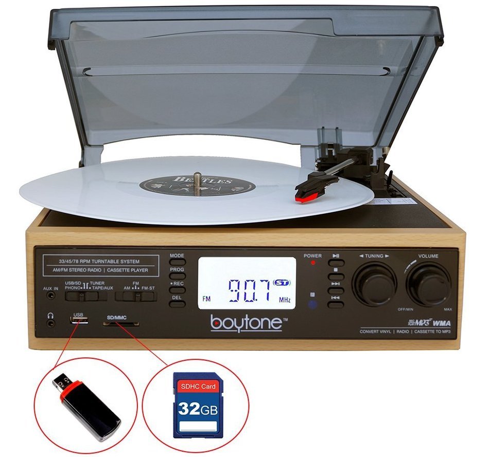 Boytone BT-19DJW-C 3-speed Turntable, 2 Built in Speakers Large Digital Display AM/FM, Cassette, USB/SD/AUX/MP3... N4