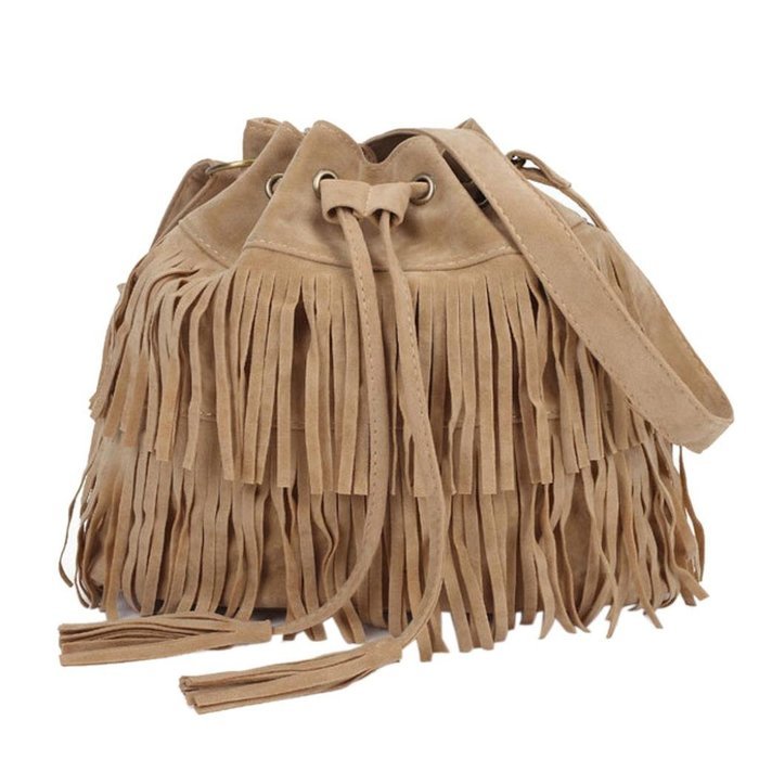 Creazy Women Messenger Women Fashion Casual Tassel Solid Bags Drawstring Should (Brown)