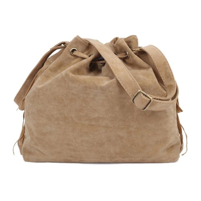 Creazy Women Messenger Women Fashion Casual Tassel Solid Bags Drawstring Should (Brown) N3