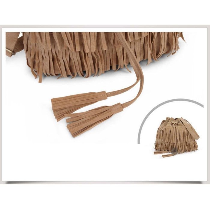 Creazy Women Messenger Women Fashion Casual Tassel Solid Bags Drawstring Should (Brown) N5