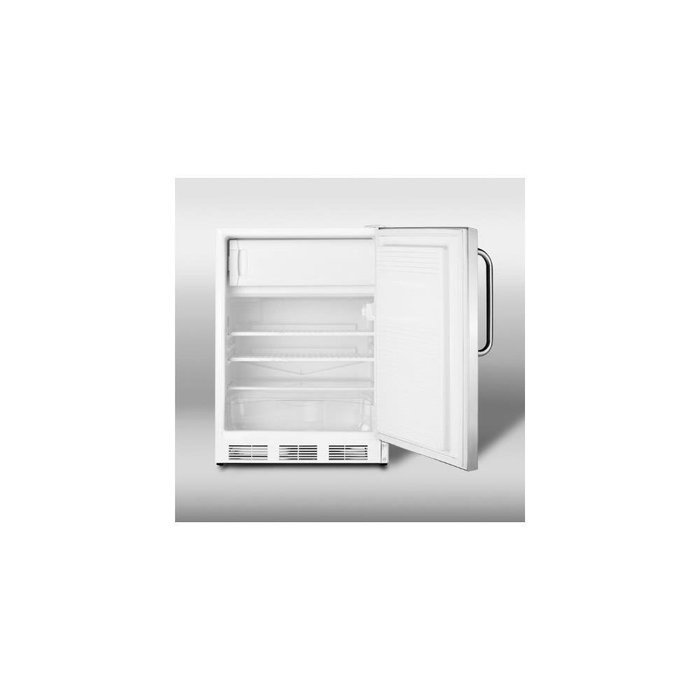 Summit 5.3 cu. Ft. Under Counter Refrigerator/Freezer - White w/ SS Door & Towel Bar Handle CT66JSS