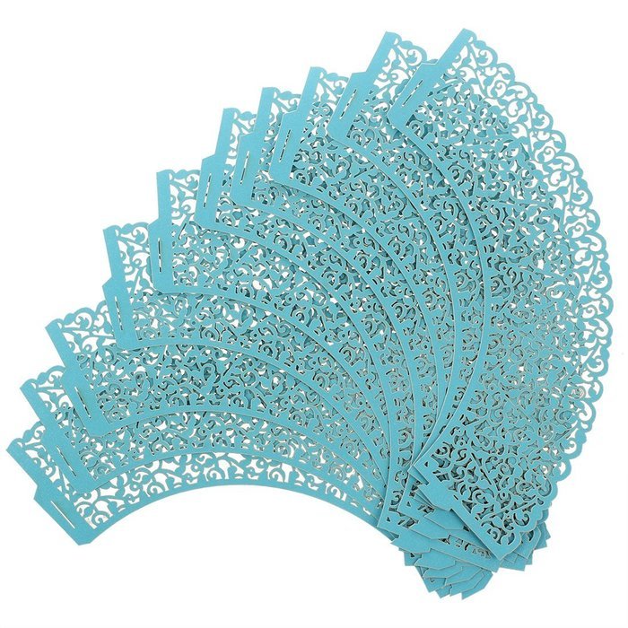 SODIAL(R)20 pcs Filigree Vintage Cupcake Wrappers Wraps Cases - Wedding, Birthday, UK seller(sky blue) N3