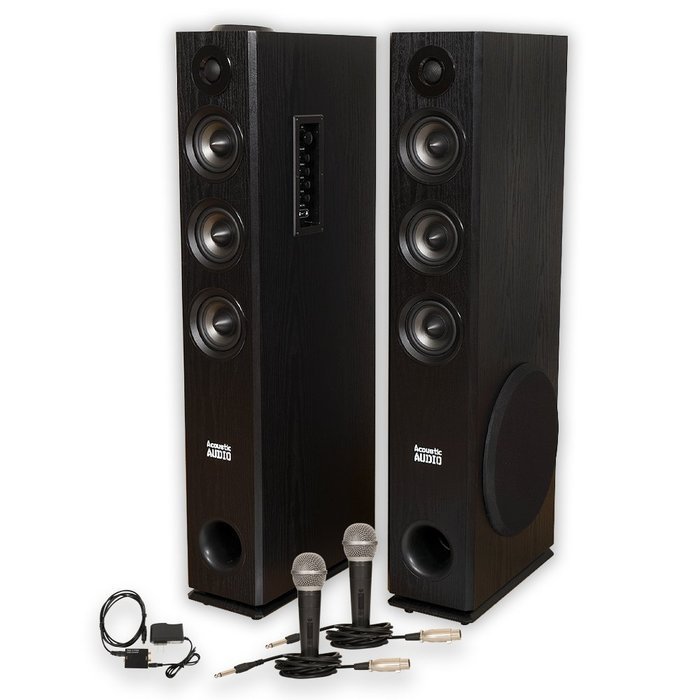 Acoustic Audio TSi450 Bluetooth Powered Floorstanding Tower Multimedia Speakers with Optical Input and Mics TSi450DM2 N2