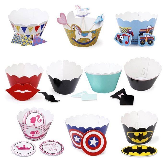 Click Down 12pcs DIY Mustache Cupcake Wrappers Cake Toppers Picks Decoration N2