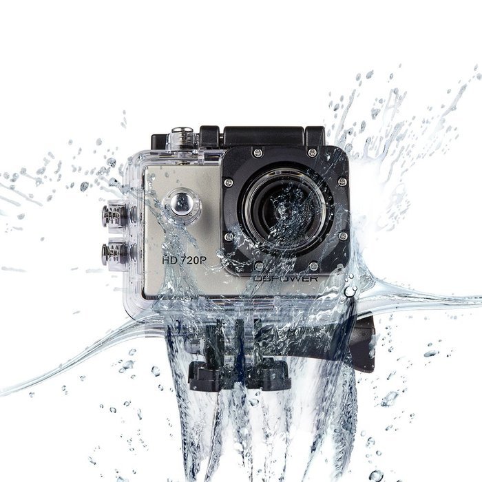 DBPOWER EX3000 Waterproof Action Camera 12MP 720P with 2 Batteries and Free Accessories Kit (Silver) N8