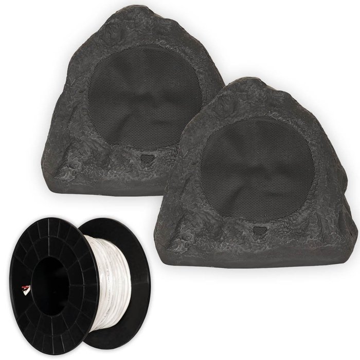 Theater Solutions 2R6L Outdoor Lava 6.5" Rock 2 Speaker Set with Wire for Yard Pool Spa Garden