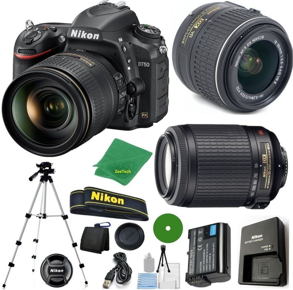 Nikon D750 - International Version (No Warranty), 18-55mm f/3.5-5.6 DX VR, Nikon 55-200mm f4-5.6G VR, Tripod,...
