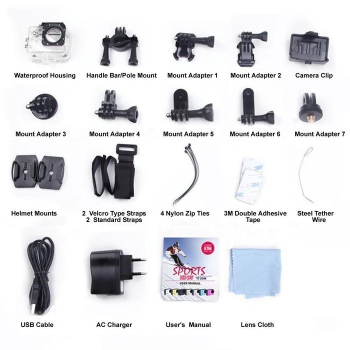 eXuby X1000 White Action Camera With LARGE 2" Inch Display, WIDE 170&deg; Angle Lens, WiFi And Full HD 1080P (12MP... N7