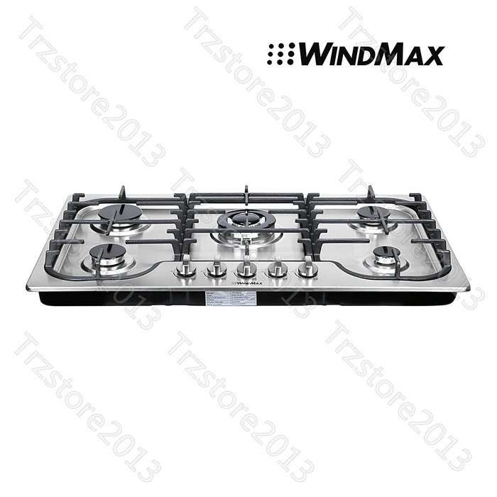 WindMax 34" Kitchen Stainless Steel 5 Burners NG/ LPG Cooktops Cooker#58027 N2