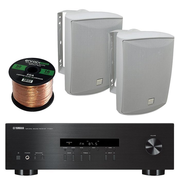 Yamaha R-S201BL 2-Channel 200-Watt Home Audio AM/FM Radio Stereo Receiver Amplifier Bundle Combo With 4x Dual... N5